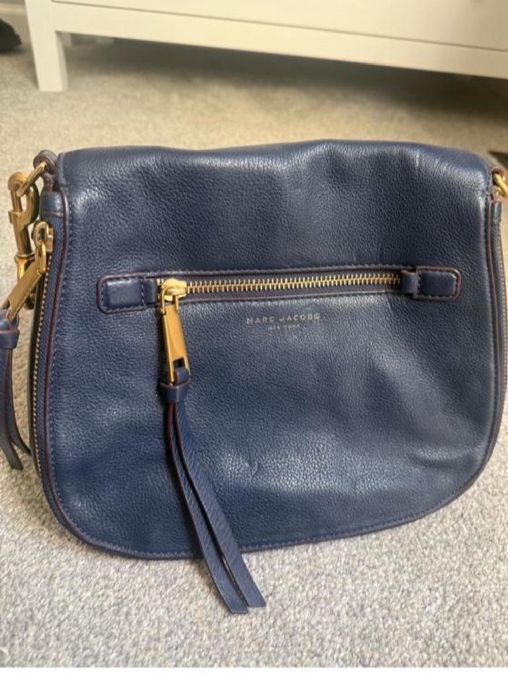 Marc Jacobs Navy Leather Saddle Crossbody with Gold Hardware